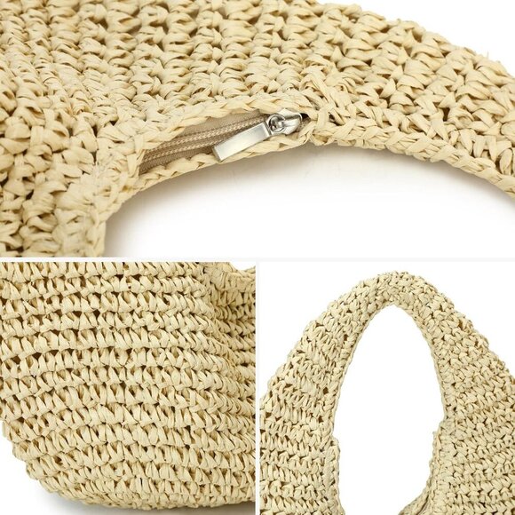 Women's Straw Woven Hobo Bag Summer Beach Casual Chic Gift - Picture 6 of 7